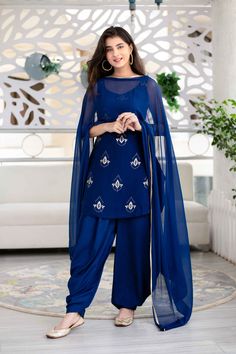 Shop for Women's Deep Blue Patiala Set - Label Shaurya Sandhyaonline at best price. Buy Indian products like ethnic wear, footwear, Jewelry & Many more @ trendia. Worldwide Shipping Patiala Dress, Patiala Suit Designs, Designer Salwar Kameez, Simple Kurta Designs, Simple Kurti Designs, Gaun Fashion, Casual Indian Fashion, Salwar Kamiz, Traditional Indian Outfits