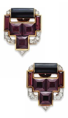 Bijoux Art Deco, Bijoux Art Nouveau, Dress Clips, Motif Art Deco, Geometric Motif, Art Nouveau Jewelry, Garnet Jewelry, Art Deco Earrings, Celtic Jewelry