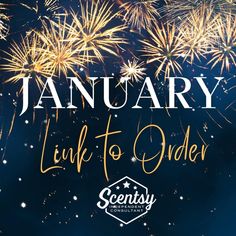 fireworks are lit up in the sky with words that read, january link to order