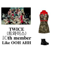 a dress and boots with the words twice on it, in different languages that say'10th member like ooh ahh