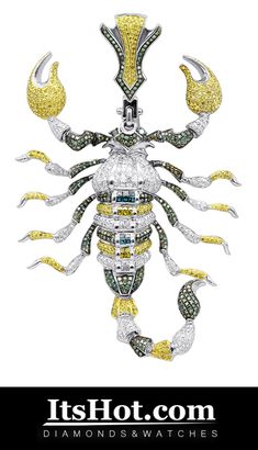 This unique 14K Gold White Yellow Blue Green Diamond Scorpio Pendant for Men by Luxurman weights approximately 40 grams and presents amazing 3d details of a scorpion, crafted in solid 14k gold and decorated 9.5 carats of sparkling round and princess cut white, yellow, blue and green diamonds masterfully pave and channel set in shiny gold. Scorpio Pendant, Cross Pendant Men, Radiant Cut Diamond Ring, Green Diamonds, Morning Msg, Gold Pendants, Gold Pendant Jewelry