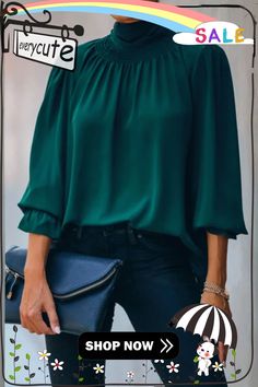 Fold Turtleneck Ruffled Blouse Top Fold Turtleneck, Ruffled Blouse, Long Puff Sleeves, Blouse Top, Puff Sleeves, Puff Sleeve, Ruffle Blouse, Top Blouse, Turtle Neck