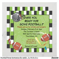 a green and black football themed party card with the words are you ready for some football?