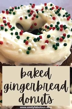 baked gingerbread donuts with white frosting and sprinkles