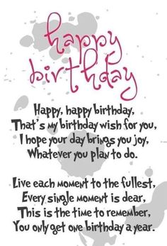 a birthday card with the words happy birthday written in pink and black ink on white paper