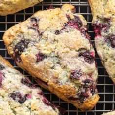 blueberry scones cooling on a wire rack