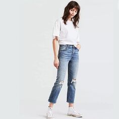 Levis Womens 501 Selvedge Jeans, Button Fly Classic Crop, $168 Big E Light Wash Levis, Jeans Levis, Dark Indigo, Crop Jeans, Jeans Color, Levi's Jeans, Ripped Jean, Levis Jeans, Colored Jeans