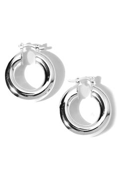 Lightweight and with a polished finish, these tubular hoop earrings will be your go-to pick for a day or night out. 1" hoop diameter; 1/4" width Hinge with snap-post closure 18k-gold fill or silver plate Made in the USA Small Hoop Earrings With Polished Finish, Child Of Wild, Small Hoop Earrings, Wild Child, Hoop Earrings Small, Silver Hoop Earrings, Gold Filled, Silver Plate, Night Out