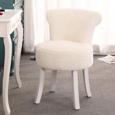 European Dressing Vanity Stool Makeup Bedroom Chair - GardenDecorNmore.com Rocking Chair Living Room, Back Makeup, Makeup Bedroom, Dressing Vanity, Dressing Chair, Nail Table, Bedroom Dressing Room, Elegant Vanity, Dressing Stool