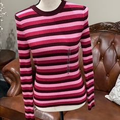 Hooked Up Womens Pullover Sweater Burgundy Stripes Long Sleeves Juniors Brown Long Sleeve Shirt, Burgundy Sweater, Ribbed Knit Sweater, Pullover Sweater Women, Burgundy Color, Ribbed Sweater, Dream Clothes, Fancy Dresses, Long Sweaters