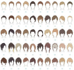 an image of different hairs styles for men in various colors and sizes on white background