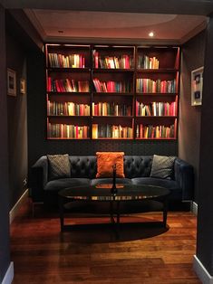 a living room filled with furniture and lots of books