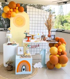 an assortment of desserts on display in a room