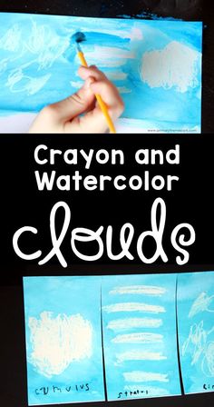 crayon and watercolor clouds is an easy art project for kids