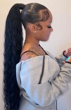 Breezy Wave Ponytail Weave, Breezy Wave Ponytail, A Ponytail With Weave, Fake Ponytail Hairstyles For Black Women, Ponytail With Weave, Ponytail Weave, Wave Ponytail, Bombshell Hair, Sleek Ponytail Hairstyles