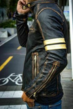 Men's Black Biker Vintage Motorcycle Distressed Cafe Racer Motor Leather Jacket sold by Bespoke Footwear on Storenvy Cafe Racer Moto, Cafe Racer Leather Jacket, Bmw R100, Vintage Cafe Racer, Bike Jacket, Distressed Leather Jacket, Motorcycle Clothing, Cafe Racer Jacket, Racer Jacket