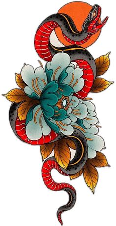 a snake and flower tattoo design