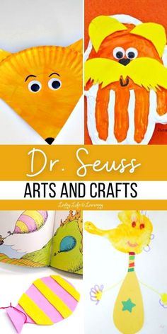 Dr. Seuss Arts and Crafts Dr Seuss Art Projects For Toddlers, Dr Seuss Book Crafts, Dr Seuss Musical Instruments, Lorax Craft, Dr. Seuss Crafts, Cat And Hat Craft Dr. Seuss, Winter Science Activities, Winter Stem Activities, Dr Seuss Art