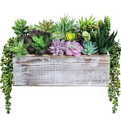 PRICES MAY VARY. Quantity: Artificial Pre-Made Succulent Arrangement is a blend of 19 pcs faux succulent plants and greenery arranged in a rustic rectangle wooden planter box. This arrangement includes 2 pcs String of Pearls, Echeveria, Burro's Tail, Aloe, Yucca, Jelly Bean, Molded Wax Agave, Flocked Pachyphytum, Flocked Aloe, and Artificial Eucalyptus Leaves Sprigs are pre-potted in a rustic wooden planter box. The wood planter features a rustic style, perfect for adding a modern farmhouse styl Plants Arrangement, Wooden Pot, Potted Succulents, Greenery Decor, Wooden Planter Boxes, Fake Succulents, Wood Planter, Rectangular Planters, Wood Planter Box