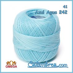 a ball of yarn that is light blue with the words, azul aqua 422