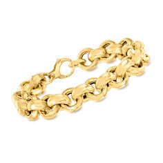 PRICES MAY VARY. 14kt yellow gold, for women. 1/2" wide, chain size - 12 mm. Lobster clasp has a spring mechanism for sturdy security. Polished 14kt yellow gold. Crafted in Italy. Includes jewelry presentation box. A top-rated jeweler since 1952, Ross-Simons travels the world to find high-quality styles at the best prices. This Italian-made bracelet is so chunky and fabulous! Luxe rolo links shine in polished 14kt yellow gold for a posh look that can be styled in countless ways. Wear it solo to Jewelry Presentation, Italian Gold Jewelry, Pearl Bracelet Gold, Gold For Women, Mixed Metal Rings, Pearl Strands Necklace, Gold Link Bracelet, Mixed Metal Jewelry, Natural Gold