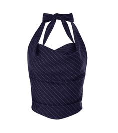 Blackpink Jennie Inspired Top 001 - Outfit Sets Fitted Pinstripe Summer Tops, Fitted Pinstripe Tops For Summer, Fitted Cotton Halter Top For Night Out, Fitted Cotton Halter Top For Party, Chic Blue Cotton Halter Top, Navy Fitted Top For Night Out, Halter Vest, Formal Tops, Girls Crop Tops