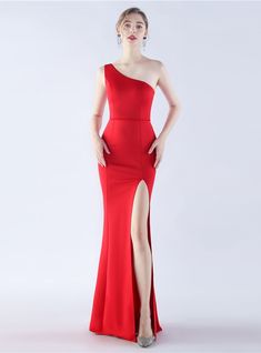 Quickening the pulse with its vibrant red hue, this prom dress is an embodiment of passion and poise. With a sleek one-shoulder neckline that adds an air of modern sophistication, the dress contours the body in a celebration of femininity. The high slit serves as an audacious accent, balancing elegance with a hint of allure. Crafted from a luxurious fabric that hugs the curves while offering a comfortable stretch, this dress is made to dance the night away. Its floor-length skirt flows effortlessly, promising a dramatic entrance and an unforgettable presence at any prom or formal event. Dress One Shoulder Long, Beaded Party Dress, Mermaid Evening Dress, Green Mermaid, Mermaid Sequin, Dress One Shoulder, Long Evening Gowns, Floor Length Skirt, Red Sequin