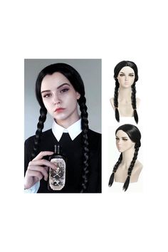 Wednesday addams Wig without Bangs, Cosplay Womens Wednesday addams Black Wig, Braided Hair Wig, EALGA-272-2 Black Wig, Braided Hair, Wednesday Addams, Hair Wig, Braided Hairstyles, Bangs, Black Women