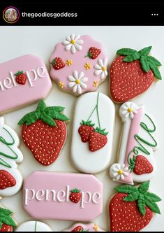 decorated cookies with the words pep and strawberries on them