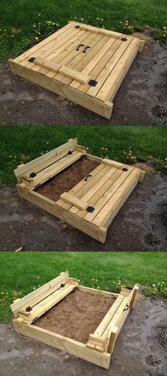 the steps are made out of wood and have been placed in the ground to be built into