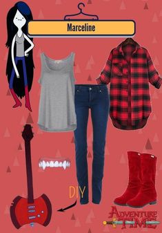 Marceline Clothes Outfits, Adventure Time Fashion, Halloween Costumes Marceline, Marceline Adventure Time Cosplay, Adventure Time Marceline Outfits, Adventure Time Costume Ideas, Ideas Halloween Disfraces