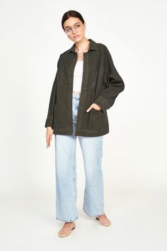 Teton Jacket in Black Olive Bow Blouse, Black Olive, Denim Details, Engineered Garments, Fall Shopping, Outerwear Women, Button Placket, Sweater Jacket, Outerwear Jackets