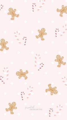 a pink background with gingerbreads and candy canes