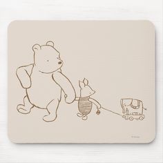 a drawing of a teddy bear pulling a baby carriage with an animal on it's back