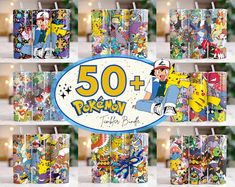 pokemon birthday party favors with the number 50 on them and candles in front of them