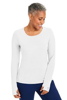 PRICES MAY VARY. MODERN FIT - The Long Sleeve Tee for women features a modern fit and stylized seams that offer a sleek, flattering look. This contemporary design is perfect for various settings, from casual to semi-formal, ensuring you stay stylish and comfortable. CONVENIENT THUMBHOLES - Women's scrub tee thumbholes are incorporated into the design of the T-shirt to enhance comfort and functionality. These thumbholes keep the sleeves in place, providing additional warmth and preventing them fr Healing Hands Scrubs, Length Measurement, Safety Clothing, Healing Hands, Womens Scrubs, Medical Scrubs, Yoga Activewear, Tees For Women, Scrub Tops