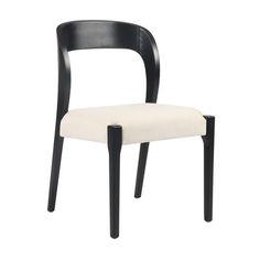 a black and white chair with an upholstered seat on the back side, against a white background