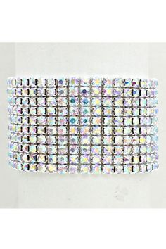 Color: Silver, crystal AB rhinestones Size: 1 1/2", Stretchable Npc Figure, Crystal Ab, Silver Crystal, Rhinestone Bracelet, Color Crystal, Stretch Bracelet, Stretch Bracelets, Crystal Clear, The Row