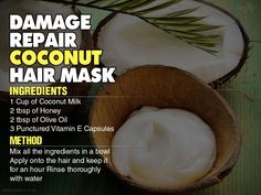 Haircare Natural, Coconut Oil For Hair, Coconut Hair Mask, Oil For Curly Hair, Coconut Oil Hair Growth, Bleached Hair Repair, Benefits Of Coconut, Coconut Oil Hair Mask, Hair Mask For Damaged Hair