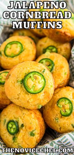 jalapeno cornbread muffins in a basket with text overlay