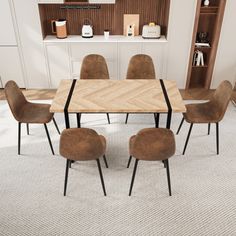 a dining table with six chairs around it