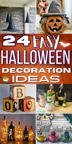 halloween decorations and decorating items are featured in this collage with the words 24 day halloween decoration ideas