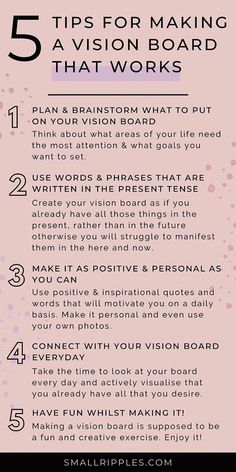 the 5 tips for making a vision board that works info sheet with text overlay