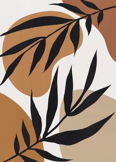 an abstract painting with black and brown leaves