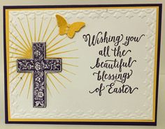 a card with a cross and a butterfly on it