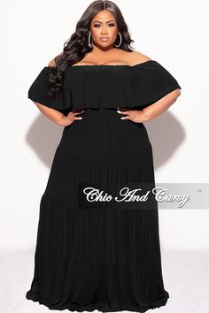 Stretch dress Off shoulders Short sleeves No closure 96% polyester 4% spandex Hand wash cold Model is wearing a 2X Rodeo Dress, Chic Resort Wear, Plus Size Off The Shoulder, Maxi Skirt Crop Top, Long Flowy Dress, Casual Couture, Chic And Curvy, Plus Size Models, Tiered Maxi Dress