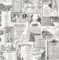 an old newspaper advertisement with images of people and places on it in black and white