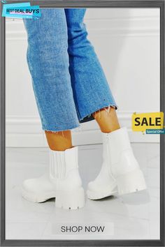 Mmshoes's What It Takes Lug Sole White Chelsea Boots Lug Sole Chelsea Boots, White Chelsea Boots, Lug Boots, Botas Chelsea, Lug Sole Boots, Boots White, Low Block Heels, High Quality Shoes, Round Toe Heels