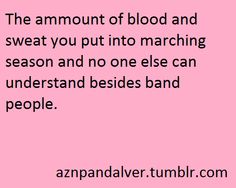 the amount of blood and sweat you put into marching season and no one else can understand beside besides band people