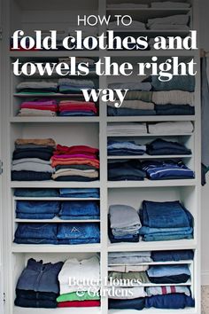 Maximize your closet and dresser drawers. How To Fold Clothes For Open Shelves, Space Saving Shirt Folding, Folding Shirts For Shelves, Fold Shorts In Drawers, Best Folding Technique Clothes, Folding Plus Size Clothes To Save Space, What To Fold And What To Hang, How To File Fold Clothes